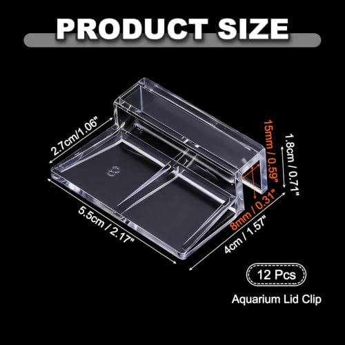 12 Pcs Aquarium Lid Clips, 8 mm Acrylic Aquarium Cover Bracket Fish Tank Lid Older Fish Tank Clip Transparent Durable Easy to Clean, Intended for Rimless Aquariums Top Cover - size: 8 mm