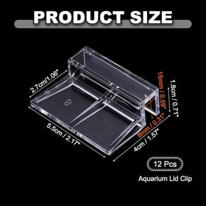 12 Pcs Aquarium Lid Clips, 8 mm Acrylic Aquarium Cover Bracket Fish Tank Lid Older Fish Tank Clip Transparent Durable Easy to Clean, Intended for Rimless Aquariums Top Cover - size: 8 mm