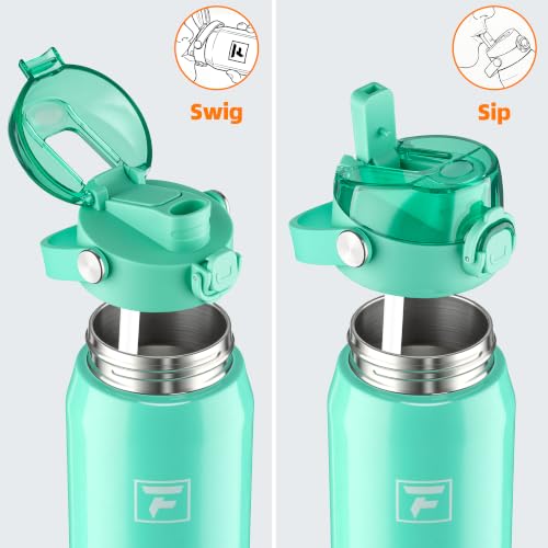 Fanhaw 24 oz Insulated Stainless Steel Water Bottle with 2-in-1 Straw& Chug Lid, Leakproof Wide Mouth Vacuum Bottle for School, Sports, Kids, Teens& Adults, Back to School Essentials (Bianchi Green) - color: Bianchi Green