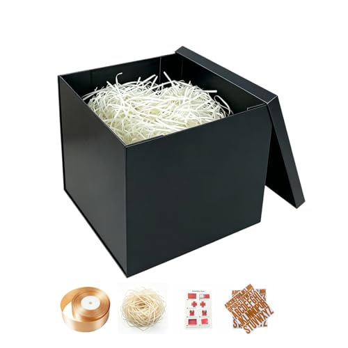PACKGILO Black Gift Box with Lid 10x10x8 Inches Black Box 2 Pack - color: 10X10X8Inch-Black-Pack of 2