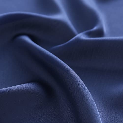 100% Mulberry Silk Scarf-Printed or Solid Color 35” Square Large Silk Hair Head Wrap Scarf With Gift Box Package - color: Navy