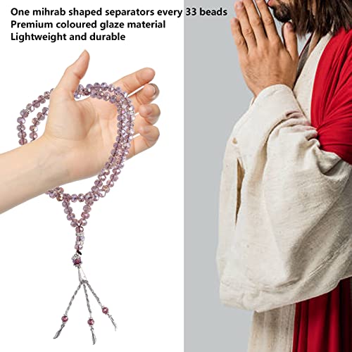 2Pcs Muslim Prayer Beads Coloured Glaze 99 Beads Mihrab Separators Count Exquisite Design Tasbih Prayer Beads 0.31in (Silver Gray)