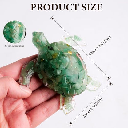Crystal Turtle Figurine, Handmade Resin Sea Turtle Statue, 1 Piece, for Home, Office, Desk, Shelf, Fish Tank or Meditation Space (Green Aventurine) - color: Green Aventurine