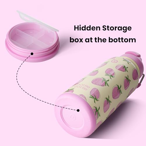 BOTTLE BOTTLE 32oz Insulated Water Bottle with Pill Box | Stainless Steel,Sport Water Bottle, with Straw Dual-use Lid and Pill Box, Design for Gym - color: Sweet Berry