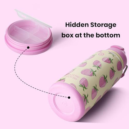 BOTTLE BOTTLE 32oz Insulated Water Bottle with Pill Box | Stainless Steel,Sport Water Bottle, with Straw Dual-use Lid and Pill Box, Design for Gym - color: Sweet Berry