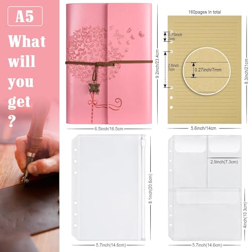 OMEYA Leather Journal Notebook, Refillable Writing Journal Diary Planner, Gifts For Women,Men, Girls, Sister, Friends (Pink, A5-9.3''×6.3'') - color: Pink, size: A5-9.3''×6.3''