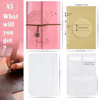 OMEYA Leather Journal Notebook, Refillable Writing Journal Diary Planner, Gifts For Women,Men, Girls, Sister, Friends (Pink, A5-9.3''×6.3'') - color: Pink, size: A5-9.3''×6.3''