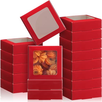 Zonon 30 Pcs Kraft Paper Boxes with Window 4.13 x 4.13 x 1.18 Inch Candy Packaging, Small Gift Boxes, Soap holder, Mini Treat Packaging for Bakery Chocolate Jewelry Display (Dark Red) - color: Dark Red