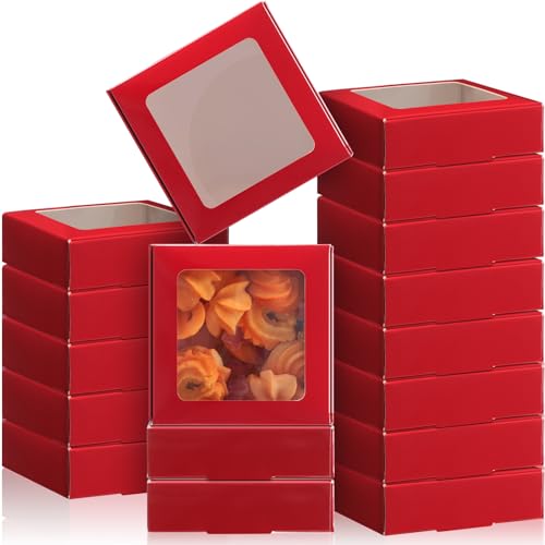 Zonon 30 Pcs Kraft Paper Boxes with Window 4.13 x 4.13 x 1.18 Inch Candy Packaging, Small Gift Boxes, Soap holder, Mini Treat Packaging for Bakery Chocolate Jewelry Display (Dark Red) - color: Dark Red