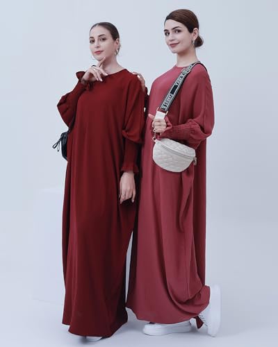 Muslim Prayer Abaya Islamic Women's Khimar Pure Color Hijab Dress Long Sleeve Dubai Kaftan - color: Darkred