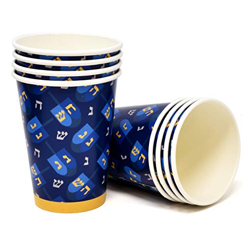 Gift Boutique 24인용 하누카 접시 및 냅킨, 22.9cm(9인치) 디너 접시 24개, 17.8cm(7인치) 디저트 접시 24개, 255.1g(9온스) 컵 24개 및 오찬 냅킨 파티 종이 접시 50개 포함 디너 파티용 제품 공급 장식