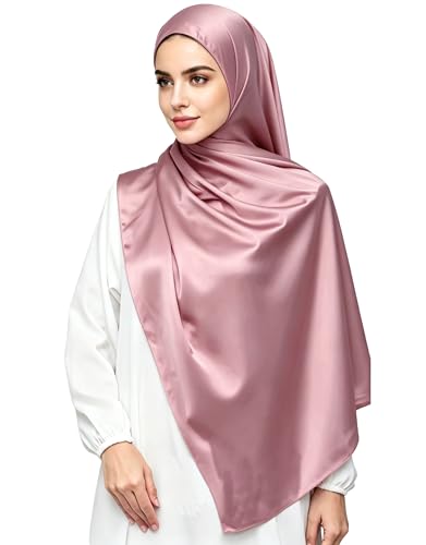 Lina & Lily Luxury Satin Hijab Head Scarf Shawl Wrap for Muslim Women Extra Long - color: Dusty Rose