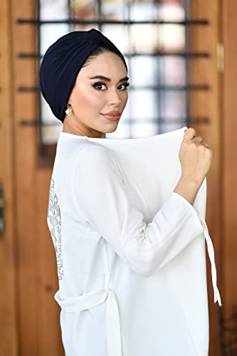 para life Knot Turbans for Women, Breathable Instant Turban|Standard Size Cotton|Pre-tied Scarf, Hijab Cap&Undercap - color: Navy Blue