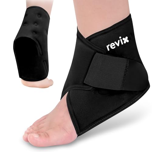 REVIX Foot Ice Pack Wrap for Plantar Fasciitis & Foot Pain Relief, Black | Ankle Ice Wrap, Adjustable One-Size Fit, Flexible Gel for Achilles Tendonitis, Sprained Ankle, Sport Recovery and Swelling - style: Black-1 Pack