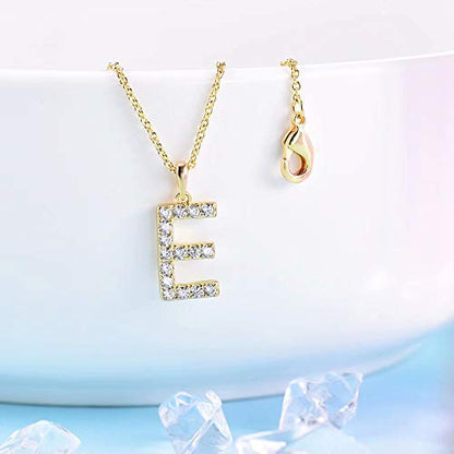 Tarsus Initial Cubic Zirconia Necklace Jewelry Gifts for Women Adjustable Chain 18" + 2" - style: Gold-E-Diamond style