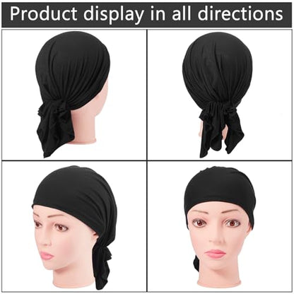 Syhood Slip on Pre Tied Head Scarves for Women - color: Black