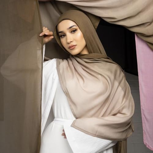 Fashion Gradient Color Hijab Scarf for Women Soft Modal Instant Jersey Hijab Head Wraps Long Shawls - color: Color 1