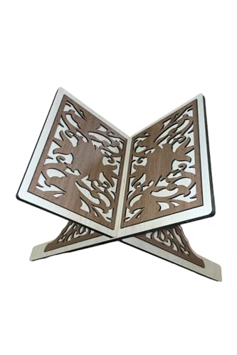 Decorative Wooden Quran Stand Carved Design Medium Size Holy Book Holder Lectern for Home Decor, Brown - Maple-Brown, One Size