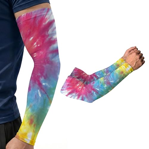 ARMORAY Arm Sleeves for Men UV Protection Cooling SPF 50 Sun Sleeves Sports - color: Ink Rainbow Color Tie & Dye