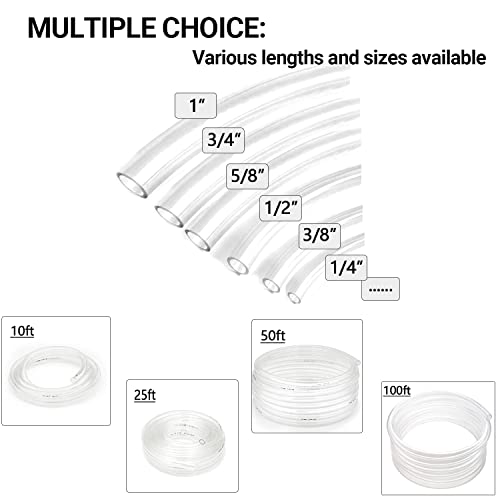 Clear Vinyl Tubing 3/4" ID × 1" OD -100 Ft 30PSI | Flexible Plastic Tubing,Lightweight Plastic Tube,Oil Resistant Hybrid Multipurpose Industrial Vinyl Hose - size: 3/4'', style: 100 feet