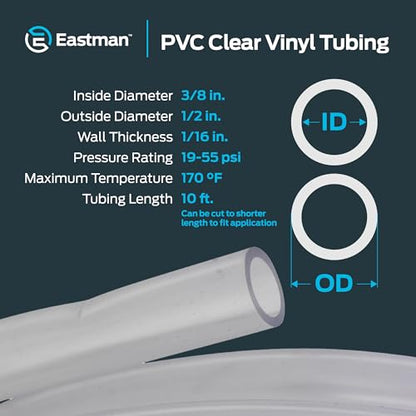 Eastman PVC Clear Vinyl Tubing, 10 Foot Length, 98620, 3/8 in. ID x 1/2 in. OD (Pack of 10) - size: 3/8 in. ID x 1/2 in. OD (Pack of 10), style: 10 Ft.