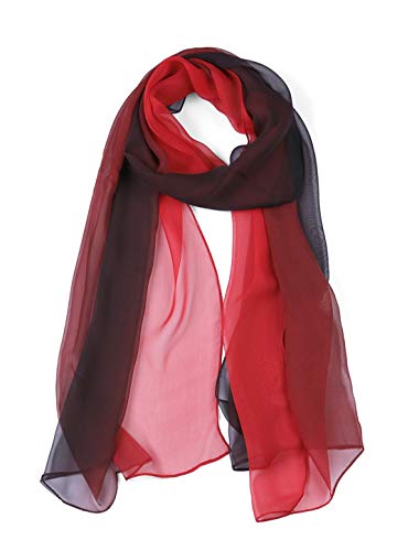 uxcell Women'sChiffon Sheer Long Scarf Silky Gradient Party - color: Red Black