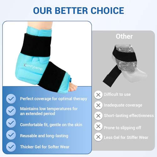 Comfytemp Ankle Foot Ice Pack Wrap for Plantar Fasciitis Relief, Ankles Brace for Sprain, Heel Spur, Swelling, Achilles Tendonitis, Cold Bag for Injuries Reusable, Hot Cold Compress, 1 Pack (Blue) - size: Blue Large(1 Pack)