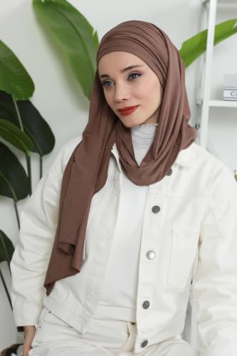 Aisha's Design Instant Hijab Scarves for Women, 95% Cotton Pretied Bonnet Turban Easy to Wear Cotton Headscarf - color: Chocolate