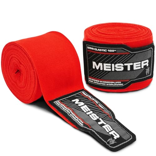 Meister Adult 180" Semi-Elastic Hand Wraps for MMA & Boxing (Pair) - color: Red
