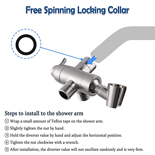 Shower Arm Diverter with Handshower Mount, G1/2 Brass Shower Diverter Valve Bathroom Universal Shower System Replacement for Handheld Shower and Fixed Shower Head, Brushed Nickel - color: Brushed Nickel