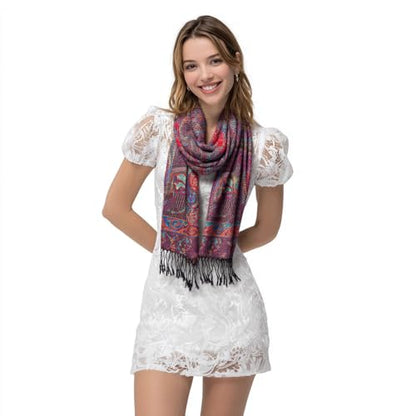 TUSHUSTY Pashmina Feel Shawls Wraps Rave Scarf for Women Soft Silky Reversible Men Scarves Hijab - color: Black Red Blue