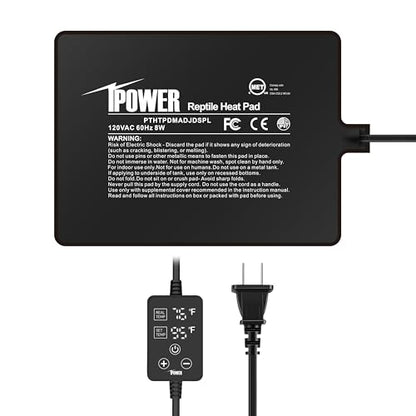 iPower 6 by 8 Inch 8W Reptile Heating Pad with Adjustable Thermostat, Under Tank Warmer Terrarium Heat Mat for Turtles/Snakes/Lizards/Frogs, and Other Reptiles - size: 6" x 8", style: Heat Pad - New