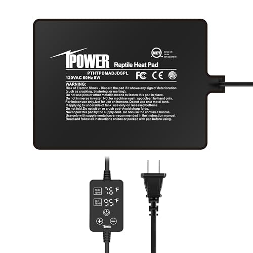 iPower 6 by 8 Inch 8W Reptile Heating Pad with Adjustable Thermostat, Under Tank Warmer Terrarium Heat Mat for Turtles/Snakes/Lizards/Frogs, and Other Reptiles - size: 6" x 8", style: Heat Pad - New