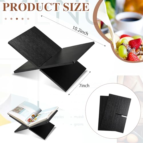 Geetery Book Stand Bamboo Book Holder for Display Reading Textbook Holder Open Display Stand for Open and Closed, Cookbook, Magazines, Textbooks, Recipe(Black) - color: Black