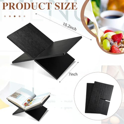 Geetery Book Stand Bamboo Book Holder for Display Reading Textbook Holder Open Display Stand for Open and Closed, Cookbook, Magazines, Textbooks, Recipe(Black) - color: Black