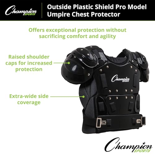 Champion Sports 13" Outside Plastic Shield Pro Model Umpire Chest Protector - Soft Foam Padded Chest Protector - Adult