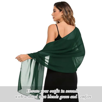 Sumolux Chiffon Shawls and Wraps for Evening Dresses Women Wedding - color: Blackish Green, size: L (79"×28")