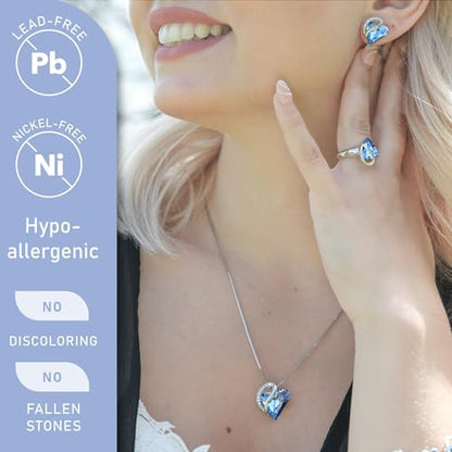 Leafael Gift Necklaces for Women, Infinity Love Birthstone Heart Crystal Pendant, Birthday Anniversary Jewelry for Wife, Mom, and Her, Silver Plated, 18" + 2" Adjustable Chain - color: 03-March & December-Light Sapphire Blue