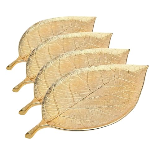 Godinger Gold Leaf Decorative Serving Tray for Appetizers, Desserts, Hors D'vour Dish - Medium (Pack of 4) - size: 13" x 7.3" x 0.9" (Pack of 4)