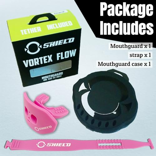 O Shield Core Football Mouth Guard, Detachable Strap | No boil, BPA-free silicone and TPE, brace friendly, ventilated case included, football 7v7 and flag - color: Pink