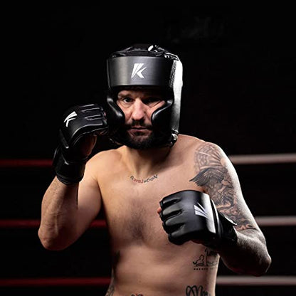 Kruzak Unisex Boxing Headgears - MMA Training, Adjustable Padded, Kara,Muay Thai Headgear, Kickboxing, Sparring, Martial Arts, Karate, Taekwondo MMA Body Equipment - color: Black, size: Small-Medium