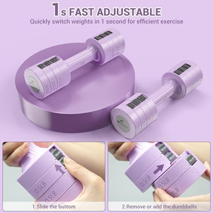 Sportneer Adjustable Dumbbells Hand Weights Set: 5 lb Dumbbell Set of 2 Each 2lb 3lb 4lb 5lb Free Weights Fast Adjust Weight 4 In 1 Weights Dumbbells Set for Women Men Home Gym Exercise Training - color: Purple