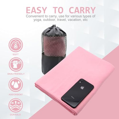 Eunzel 2 Pack Hot Yoga Towel with Grip Dot, Non Slip Yoga Mat Towe Sweat Absorbent Towel for Hot Yoga,Bikram, Pilates and Fitness 72" x 24", Dark Cyan/Pink - color: Dark Cyan/ Pink