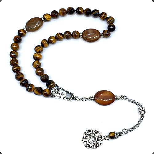 Design -Tiger Eye Stone Series Worry Beads - Prayer Beads Tesbih-Tasbih-Tasbeeh-Misbaha-Masbaha-Subha-Sebha-Sibha-Rosary (Elegance Tiger Eye Stone (8mm -33 Beads)) - color: Elegance Tiger Eye Stone (8mm -33 Beads)