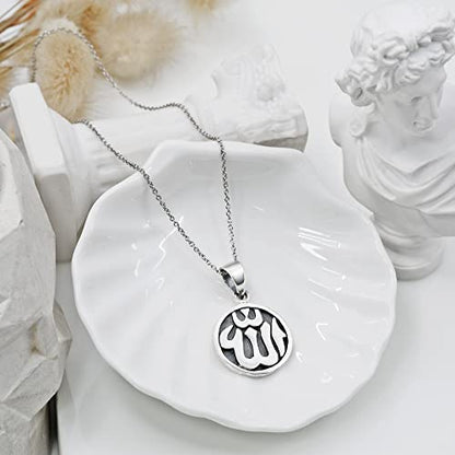 AeraVida Round Allah Symbol or Islamic God .925 Sterling Silver Pendant Necklace | Elegant Religious Sterling Silver Jewelry