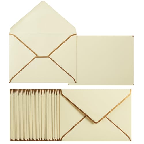 50 Pack A4 Envelopes Cream Color 4x6 with Gold Border, 4.25x6.25 - color: Cream Color, size: A4 (4.25x6.25)
