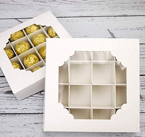 Lotusland 20PCS Empty Sweet Boxes with Window and Divider,White Cake Boxes with 16 Compartments, Treat Cookie Boxes Dessert Containers Boxes for Chocolate Cookie Candy