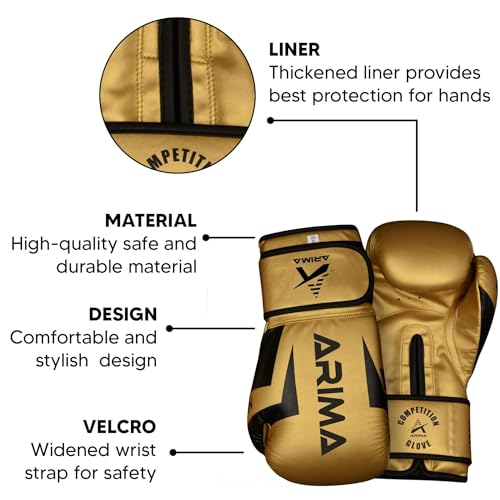 Boxing Gloves - Premium PU Leather, Heavyweight - Ideal for Boxing, Kickboxing, Muay Thai & Fitness Training - color: Gold, size: 12 oz.