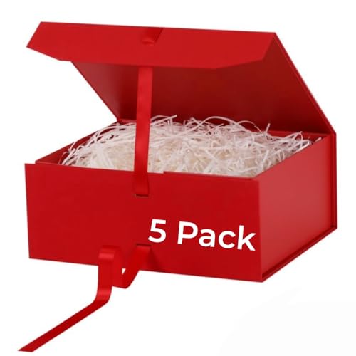 GoooodGift Large Gift Box Red 5 Pack 13.5x11x5.3 inch Luxury Gift Box for Presents with Magnetic Closure Lid Collapsible,Birthday,Christmas,Wedding,Contains Shredded Paper Filler - color: Red-13x11x5.3 Inch (Pack of 5)
