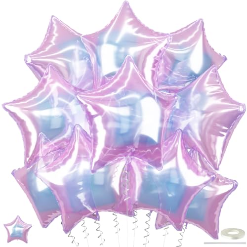 Iridescent Star Balloons, 9PCS 18Inch Transparent Laser Star Foil Balloon Large Gradient Crystal Iridescent Colorful Pentagram Balloon for Birthday Wedding Easter Rainbow Mermaid Theme Party Decor - color: Iridescent White